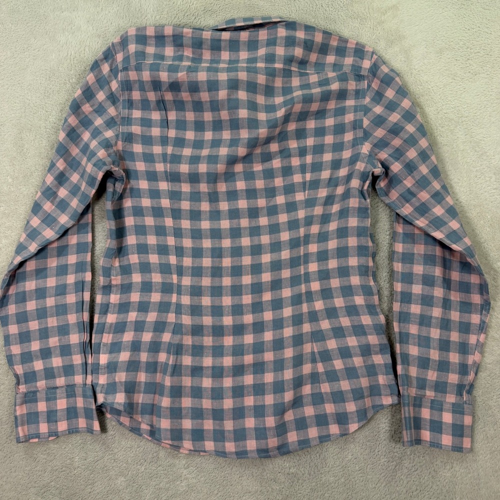 UNTUCKit Mens Medium Sutton WR Slim Fit Linen Shirt Pink Blue Gingham Check Flex - Picture 7 of 8